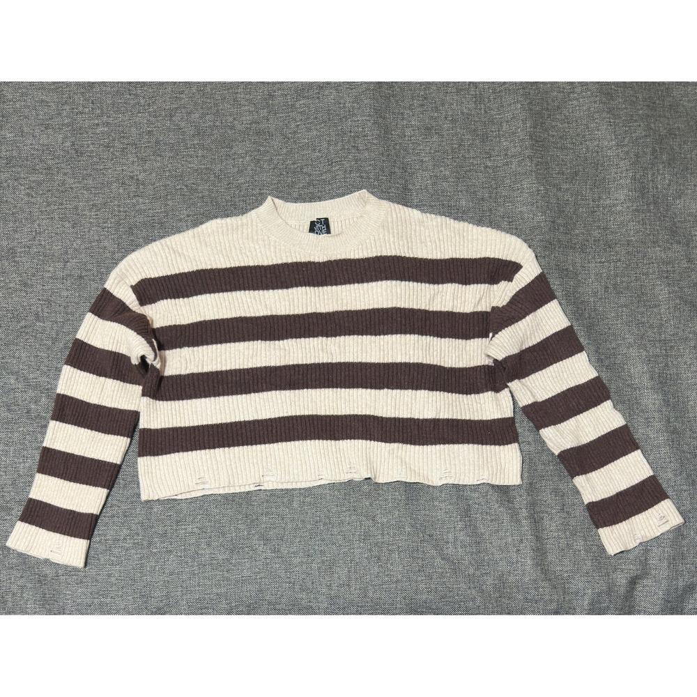 FCT WITH LOVE Womens XL Sweater Striped Distressed Cropped J4M2539S